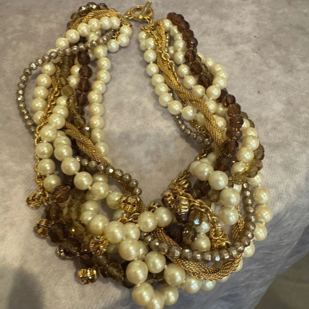 Carolee‎ Pearl and Gold Multi-Strand Necklace Adj NIB